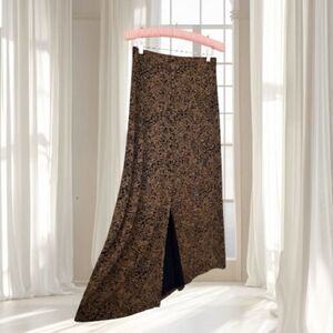 Briggs Brown Black Floral Paisley Slinky Midi Skirt Size S